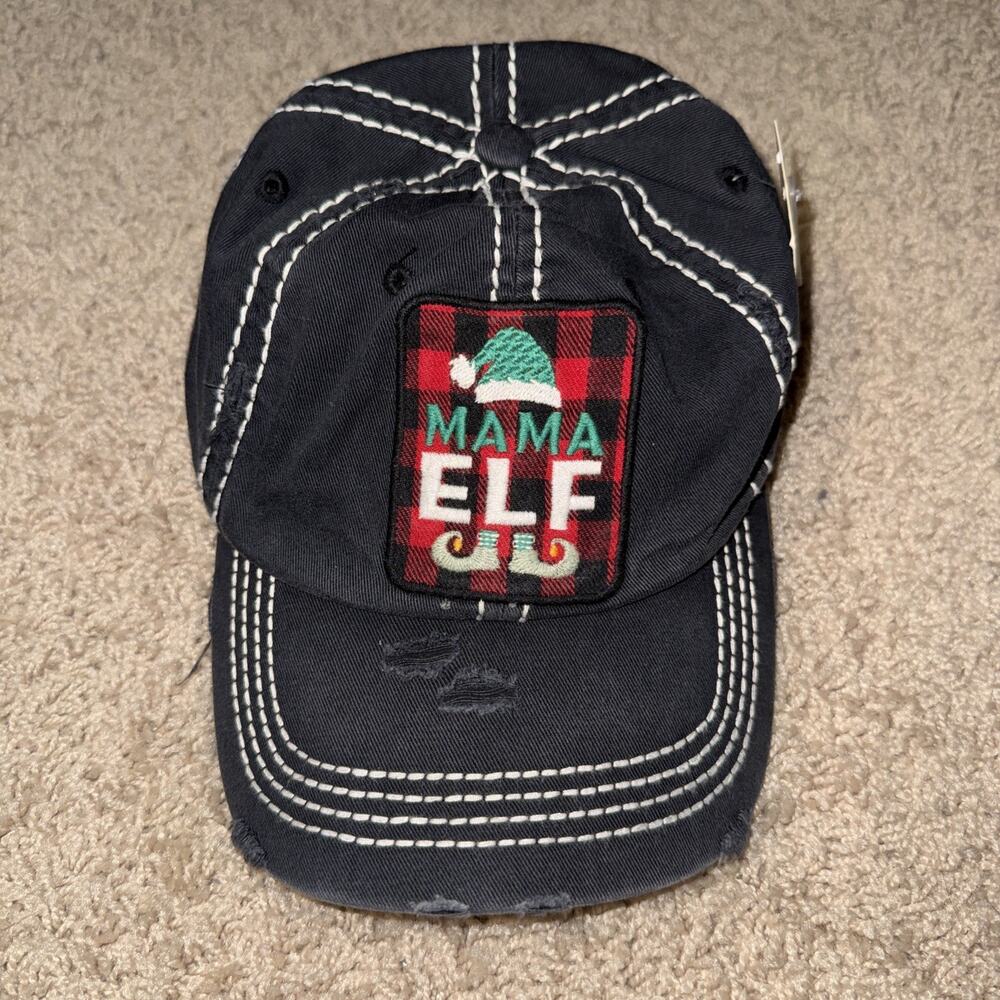 Mama Elf Women's Baseball Hat Christmas Distressed Faded Black OS Adjustable NEW